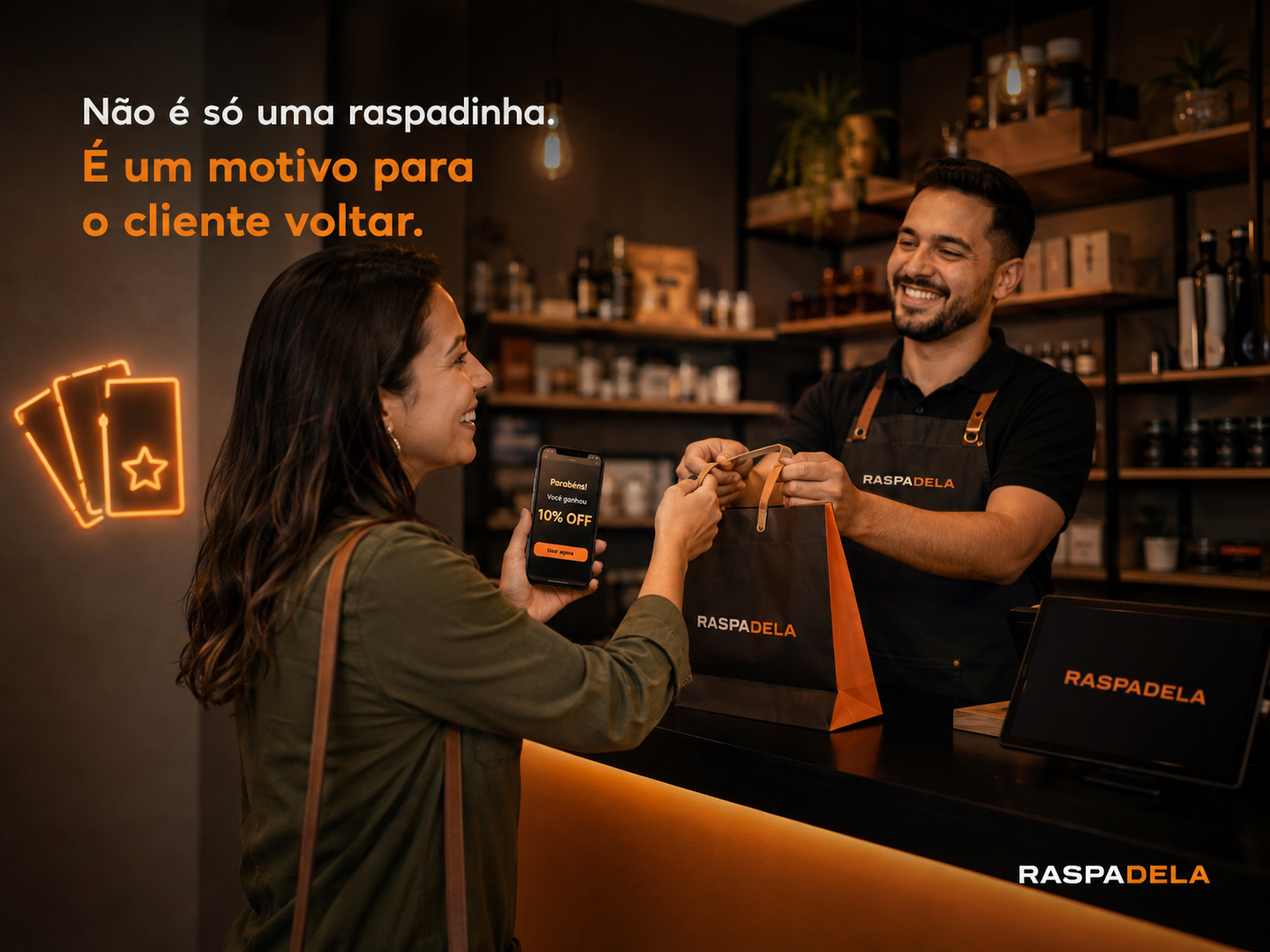 Cliente retornando ao estabelecimento para utilizar um prêmio conquistado na campanha.